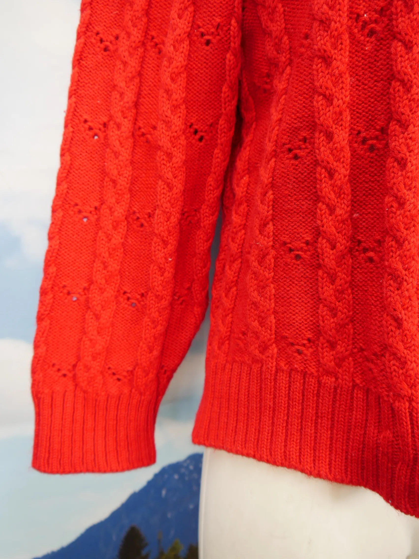 ALPHORN Strickjacke in rot mit Zopfmuster, herrliche Trachtenjacke Jacke Gr.40