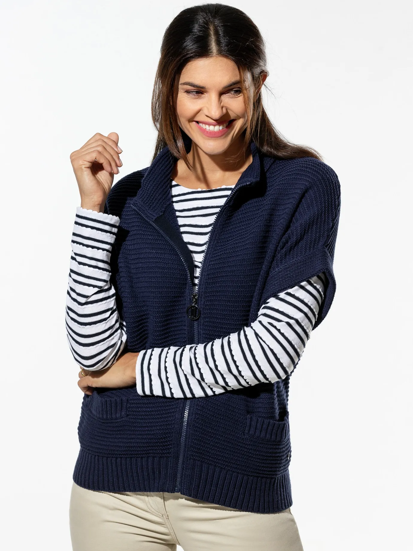 Baumwoll-Zip-Strickweste für Damen