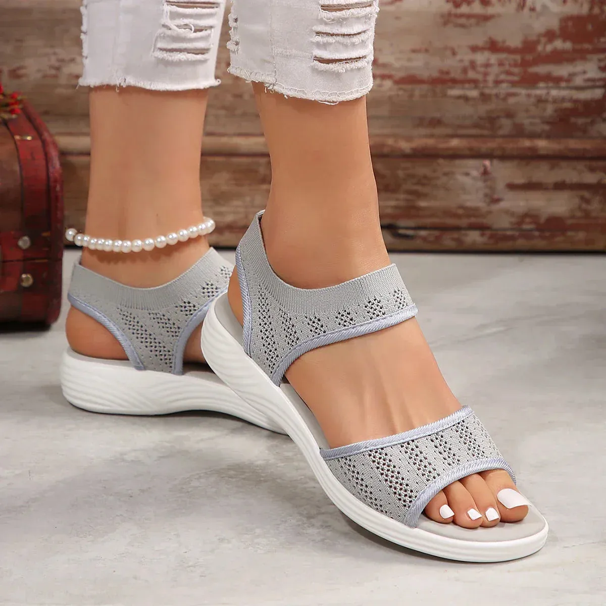 Bequeme Slingback Offen Zehen Wedge Sandalen