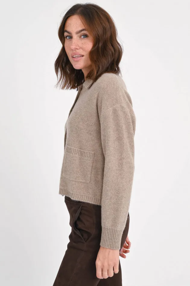 Cashmere-Strickweste mit Hemdkragen in Taupe