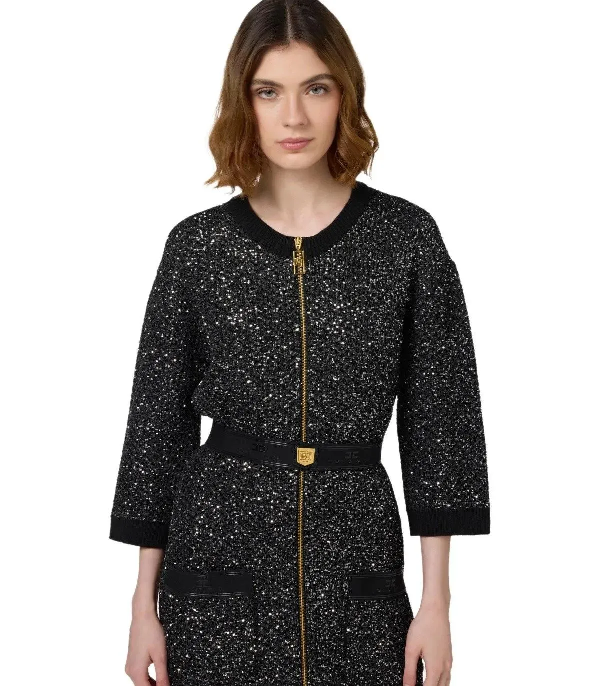   Elisabetta Franchi  ELISABETTA FRANCHI SCHWARZ SILBER STRICKKLEID MIT  schwarz  Kleider 