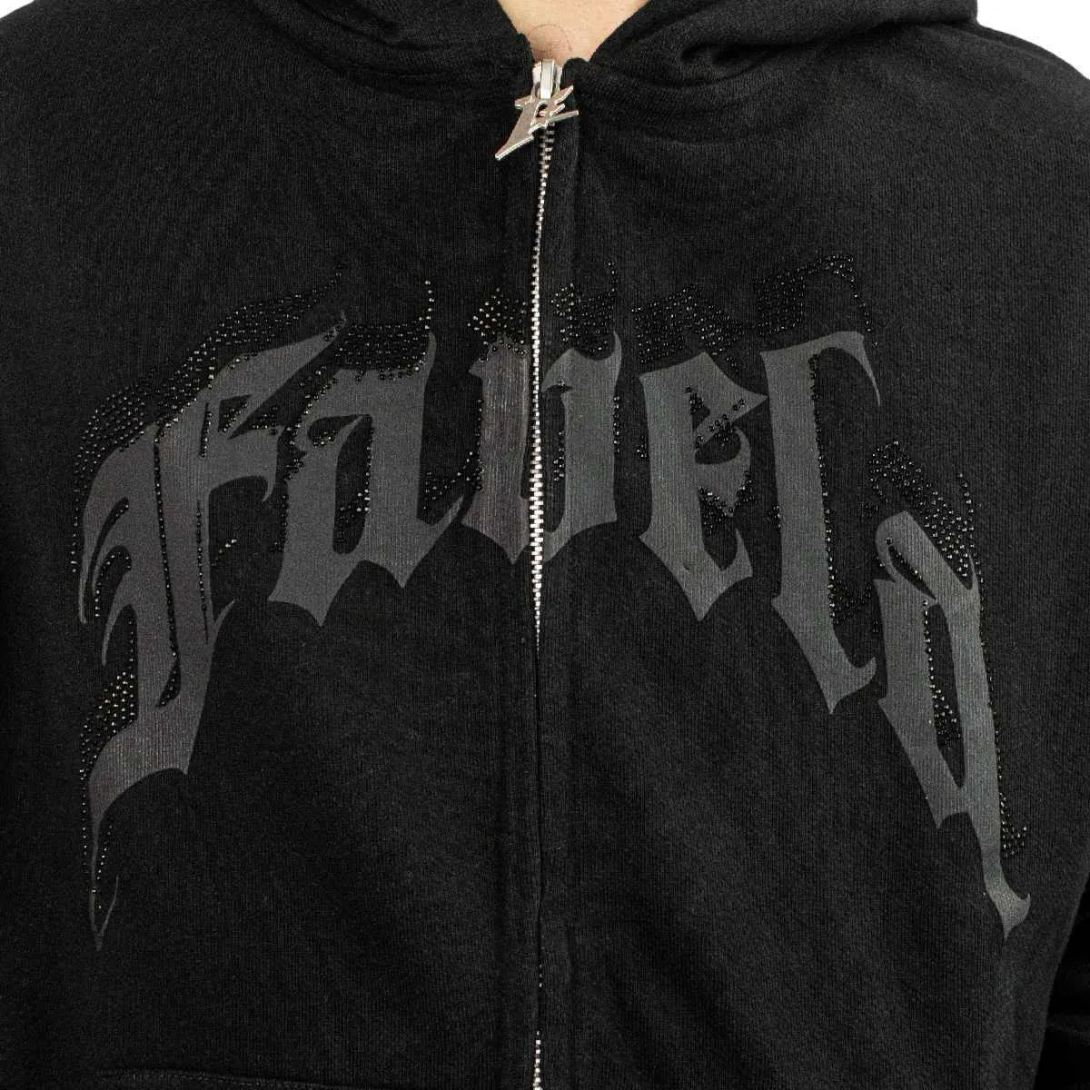 Favela Aves Rhinestone Zip Hoodie FAV-2024-Q3-00135 - schwarz-schwarz