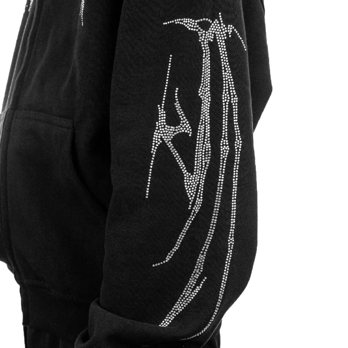 Favela Ribcage Rhinestone Zip Hoodie FAV-2024-Q3-00144 - schwarz-silber