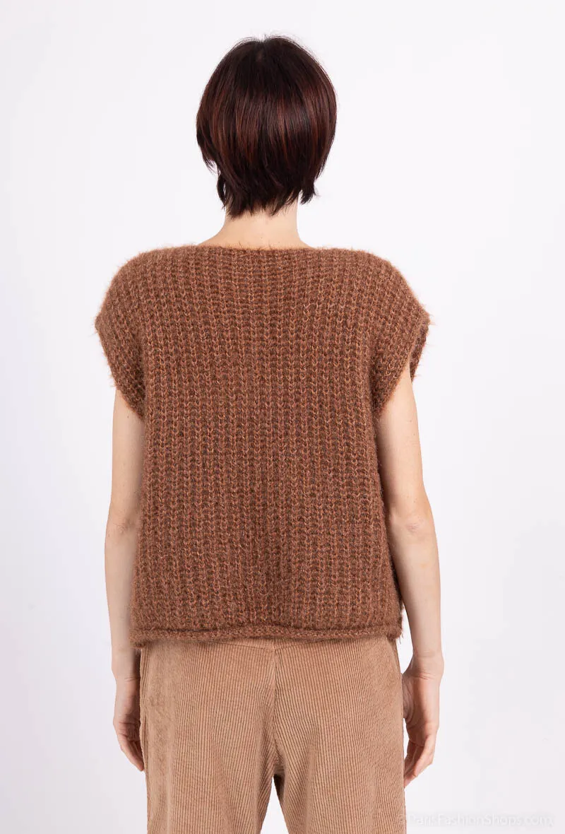 Grobe, weiche Strickweste mit ärmellosen Taschen
