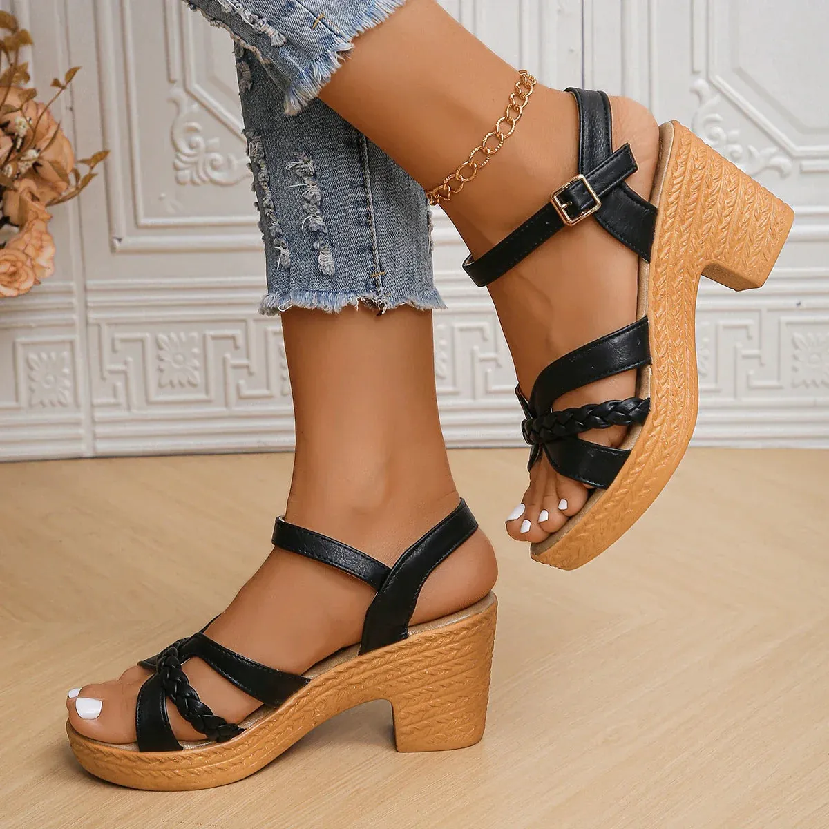 Heidi | Plattform High-Heels-Sandalen mit Knöchelriemen