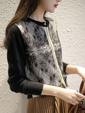 Heidi-Mode | Weste Damen Spitze Panel Strickweste