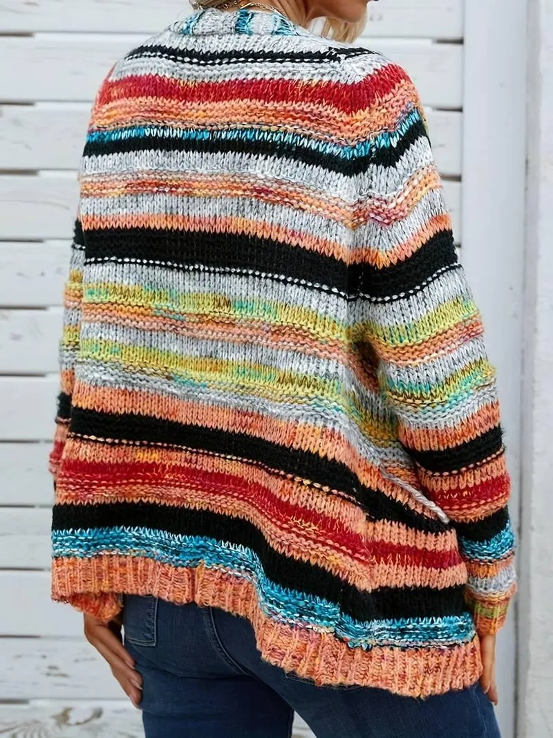 HeidiMode – strickjacke mit regenbogenstreifen und offener vorderseite