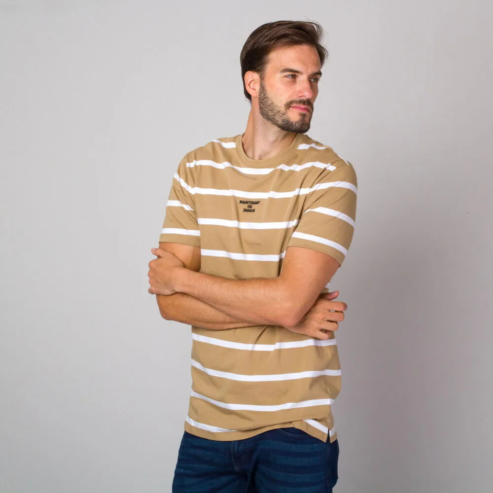 Herren-T-Shirt in Beige mit weißen Streifen 14124