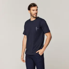 Herren T-Shirt in Dunkelblau, und mit farblich abgesetzten Elementen  15212