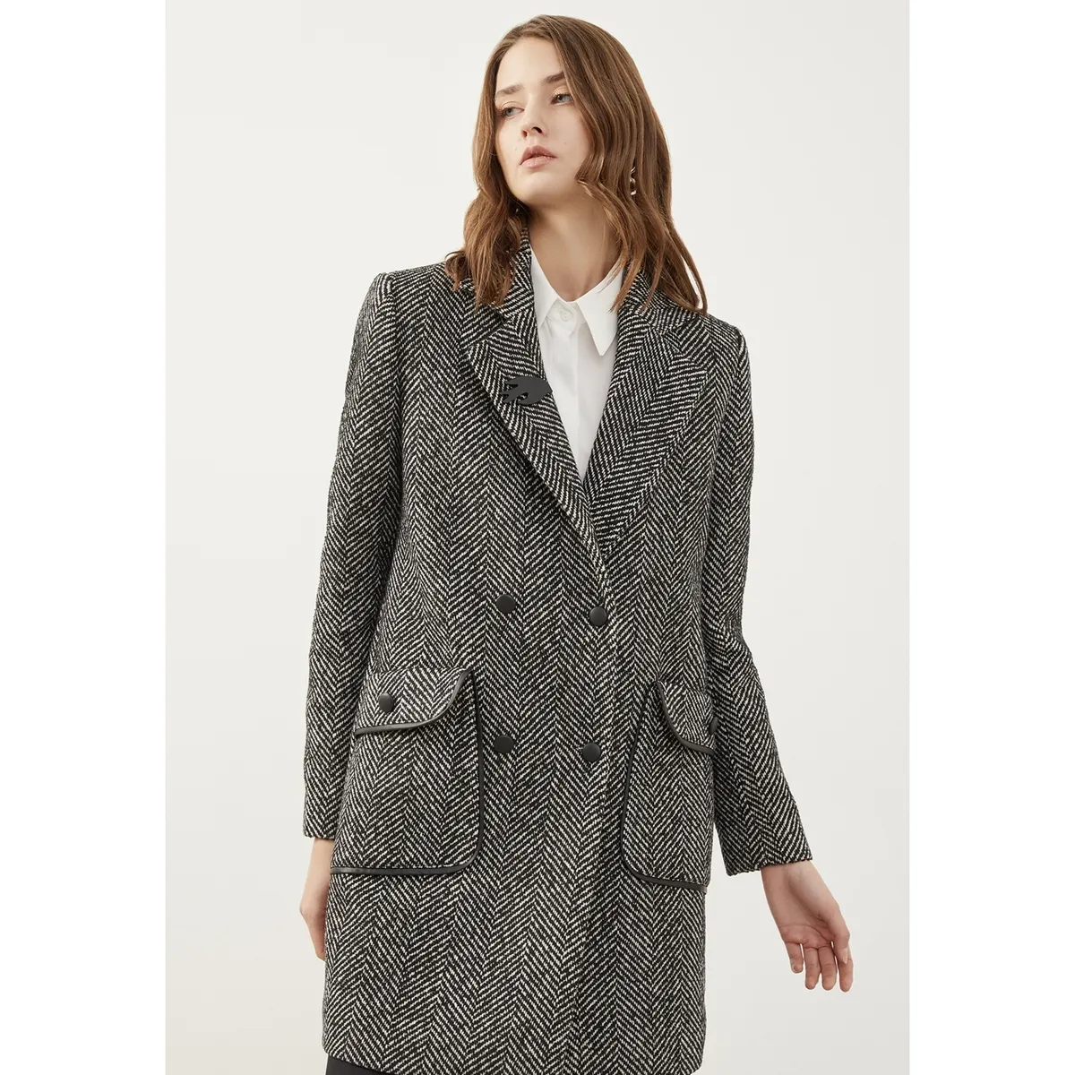Just Like You - Anthracite Herringbone-Pattern Coat