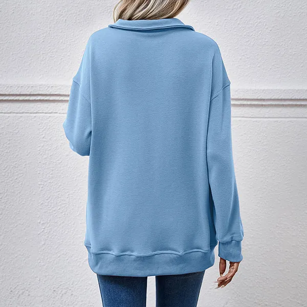 Lässiges Langarm-Sweatshirt mit Stehkragen und V-Ausschnitt
