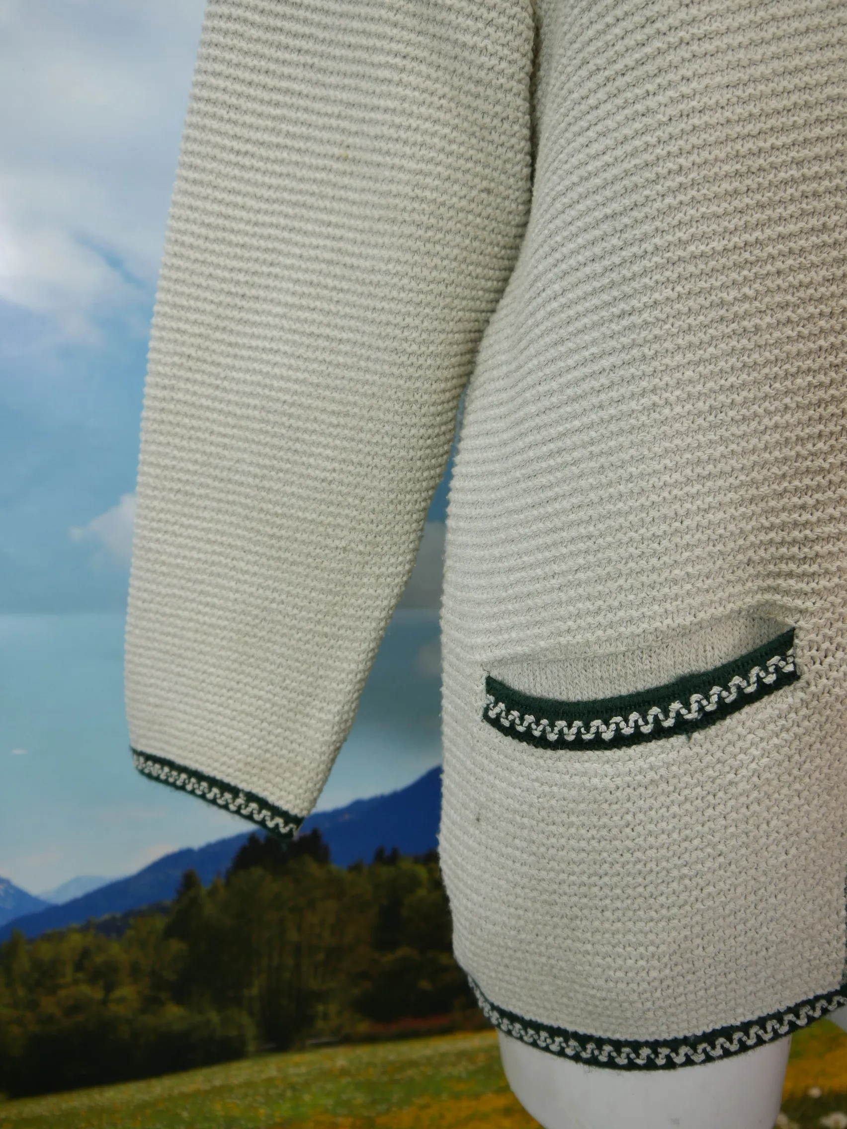 Original Salzburger Strickjacke mit kariertem Stoff Trachtenjacke Jacke Gr.42