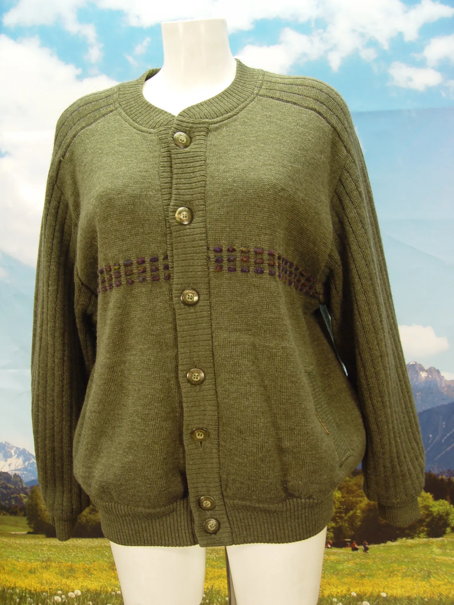 Schön gefütterte Strickjacke, grüne Jacke, Janker Walkjacke Gr.54