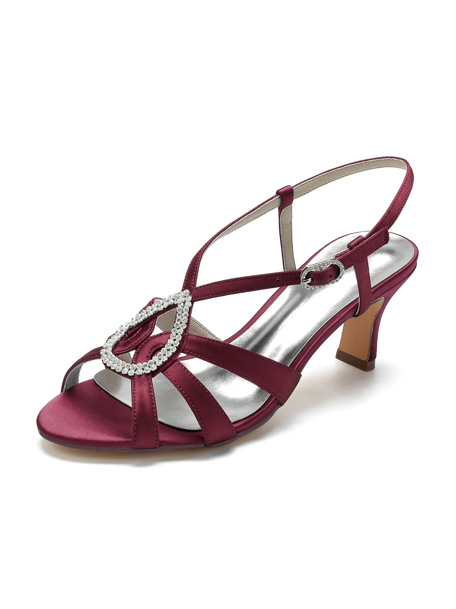 Sexy Stiletto-Sandalen Aus Satin Mit Dünnem Riemen Und Strasssteinen