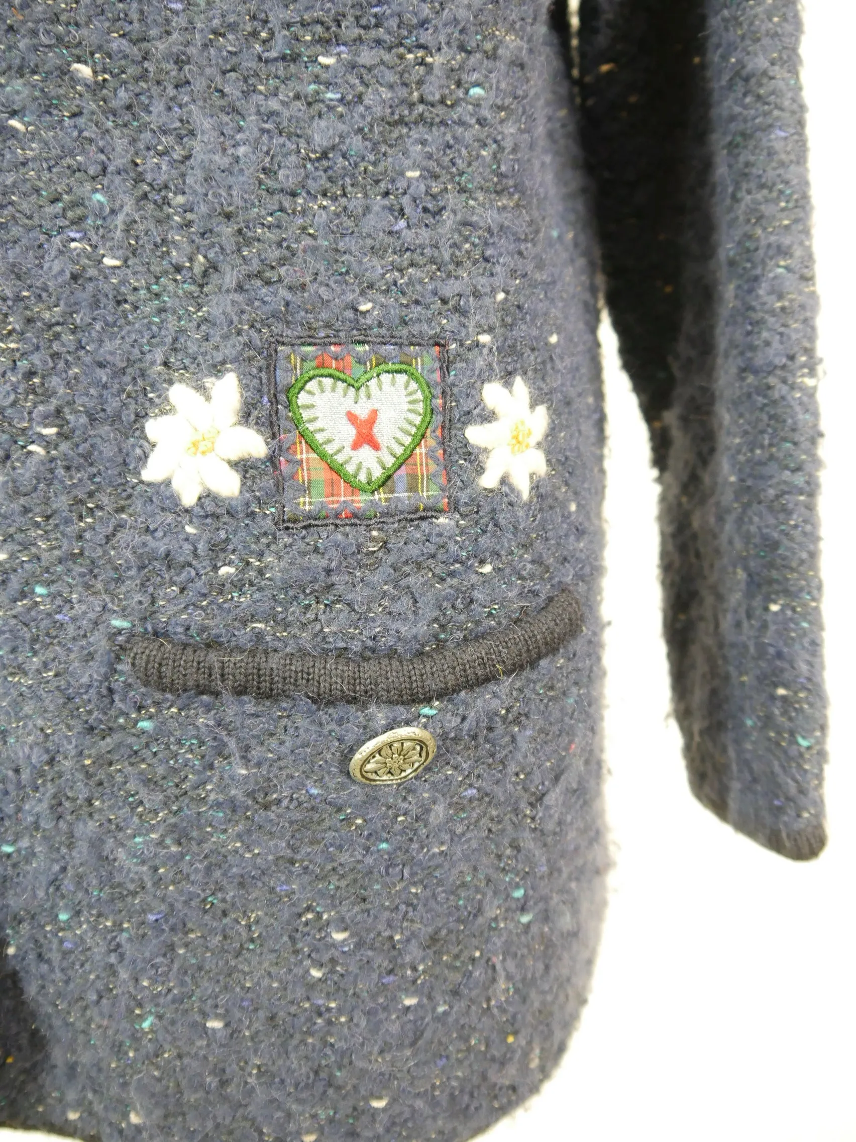 Strickjacke blau mit Stickerei und Applikation süße Trachtenjacke Jacke Gr.40