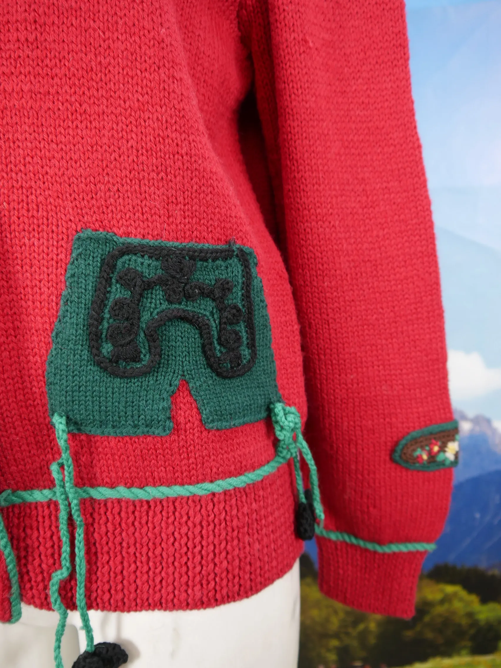 Strickjacke rot mit klasse Lederhosen Besatz Trachtenjacke Jacke Gr.40