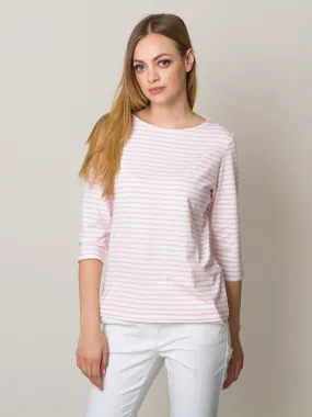 Weißes Damen-T-Shirt mit rosa Streifen 12957
